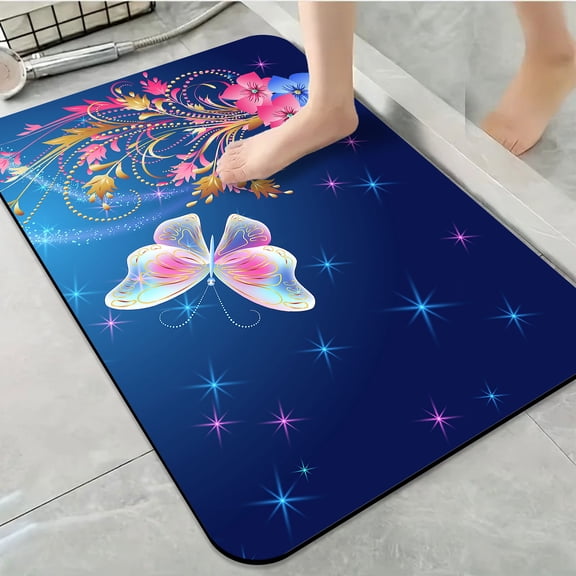 1pc Sparkling Butterfly Floral Bathroom Rug Bathroom Decor and Accessories- Durable,Anti Slip,And Quick Drying,Suitable For Indoor/outdoor Use - Perfect For Bathrooms,Bedrooms,Kitchens