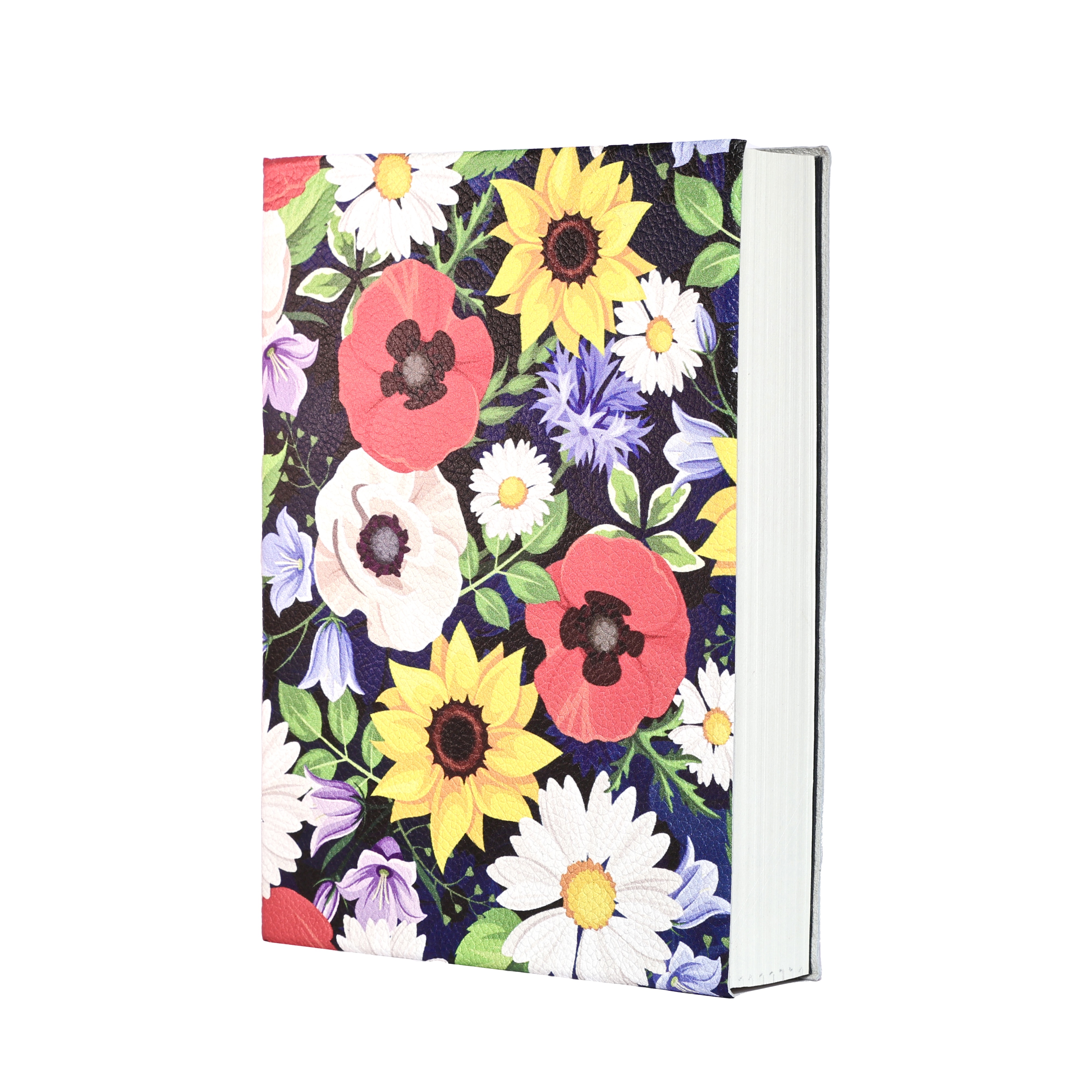 Leather Journal Notebook Sunflower and Poppies