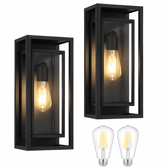 16.5" Large Outdoor Wall Lights 2 Pack Matte Black Outdoor Sconces Modern Waterproof Exterior Lighting Fixtures with Clear Glass Shade for Front Door, Porch, Garage