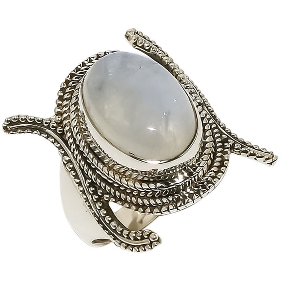 Indian Rainbow Moonstone Solid 925 Sterling Silver Ring s.7 SR267-46 (SR267-46)