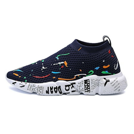 

Breathable Graffiti Couple Mesh Sneakers Athletic Lightweight Slip-on Walking Shoes for Summer 35