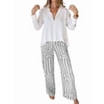 thumbnail image 2 of Conjunto de Dos Piezas para Mujer, con Estampado Geométrico, Pantalones de Cintura Alta y Camisa Sencilla. Gris L, 2 of 7