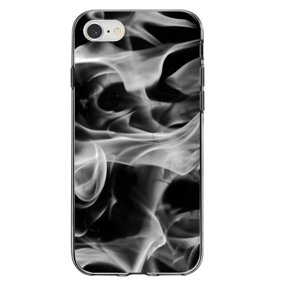 DistinctInk Clear Shockproof Hybrid Case for iPhone 7 8 SE (2020 Model) 4.7" Screen TPU Bumper Acrylic Back Tempered Glass Screen Protector - Grey Black Flame Fire - Printed Image of Fire