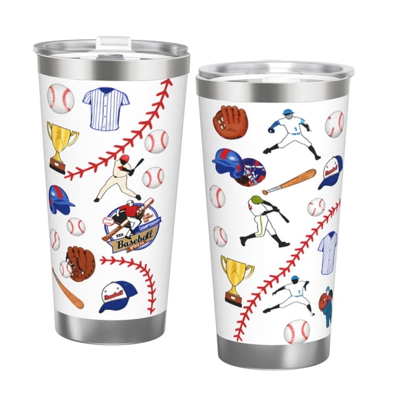 20oz Baseball Tumbler Sports Travel Mug Stainless Steel with Silver Trim for Fans Gifts