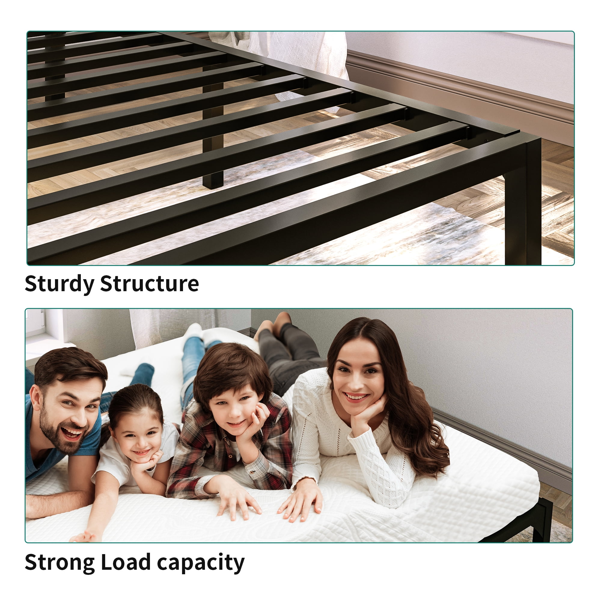 Dextrus King Size Metal Bed Frame with Modern Headboard No Box Spring Needed,Black