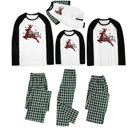 

ZCFZJW Matching Family Christmas Holiday Pajamas Set Merry Christmas Cute Plaid Xmas Elk Reindeer Print Pjs Matching Sets Raglan Long Sleeve Tee and Bottom Loungewear Kids-10T