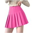 thumbnail image 2 of Pleated Skirts for Women Solid Color Basic Skirt with A line Design High Waist School Style Womens Bottoms Hot Pink S, 2 of 4