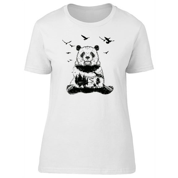 Beautiful Panda Landscape Sketch T-Shirt Women -Image by Shutterstock, Female x-Large