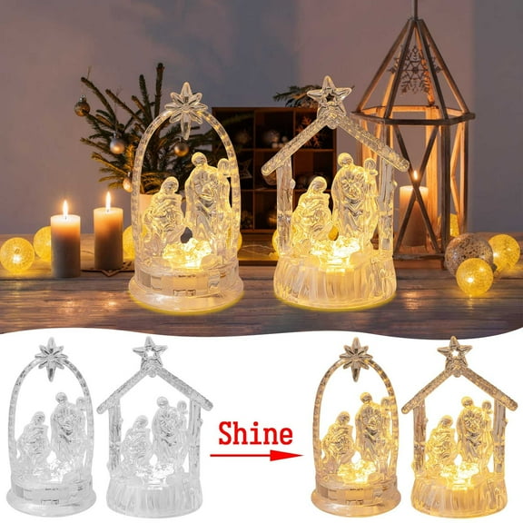 Viflosae Christmas Lights Indoor Night Light Bedside Lamp Acrylic Transparent LED Religious Holy Family Manger Mary Baby Luminous Ornaments Gift for Anniversary, Birthday, Christmas
