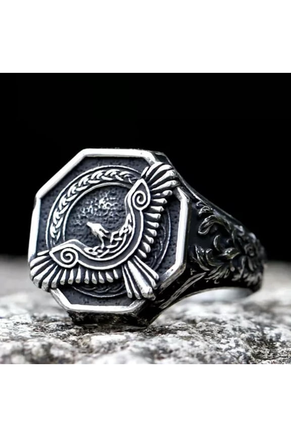 Stainless Steel Viking Odin Eagle Ring For Men Steel Punk Amulet Biker Jewelry-9