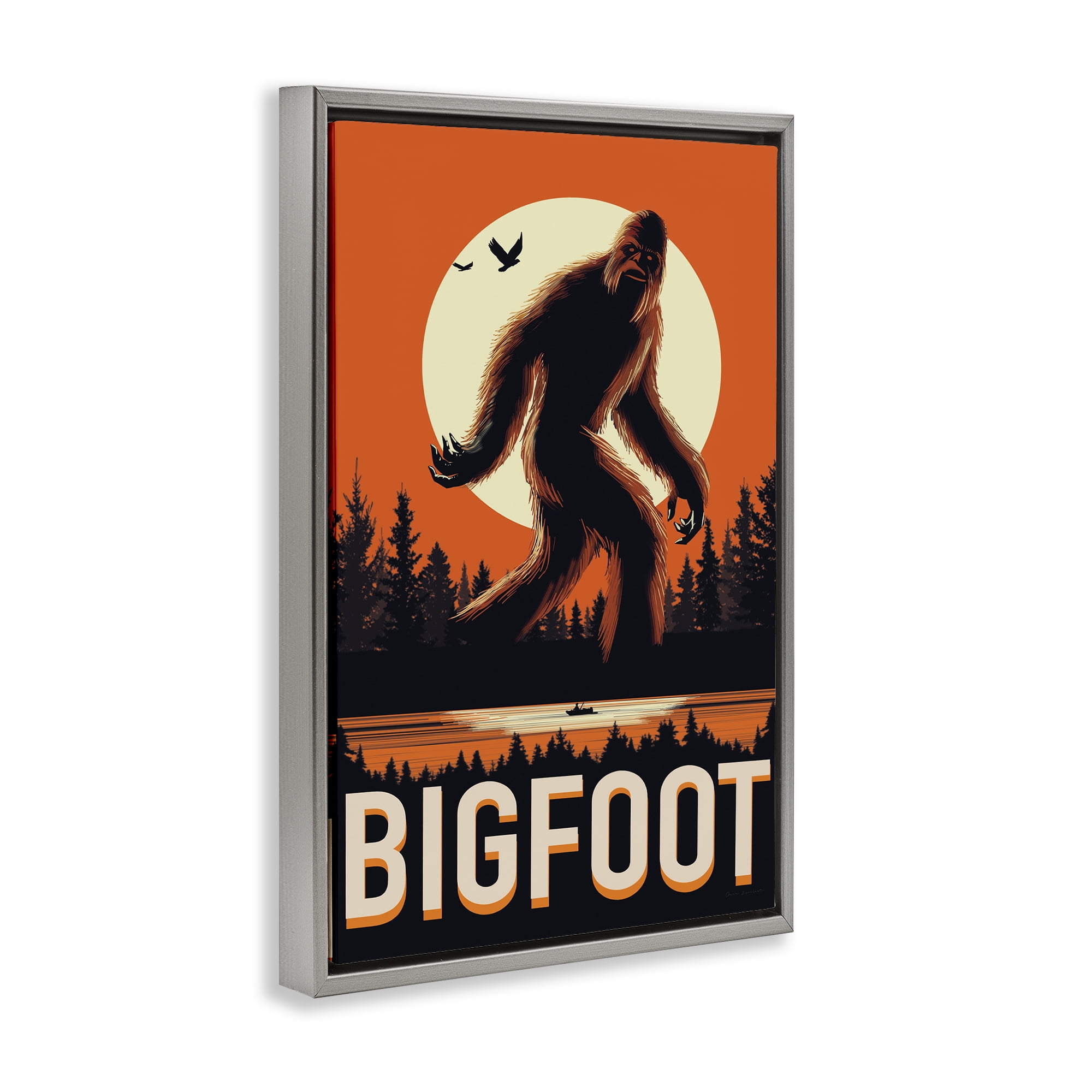 Stupell Industries Mythical Creature Lake Front Gray Framed Floater Canvas Wall Art, design by Omar Escalante