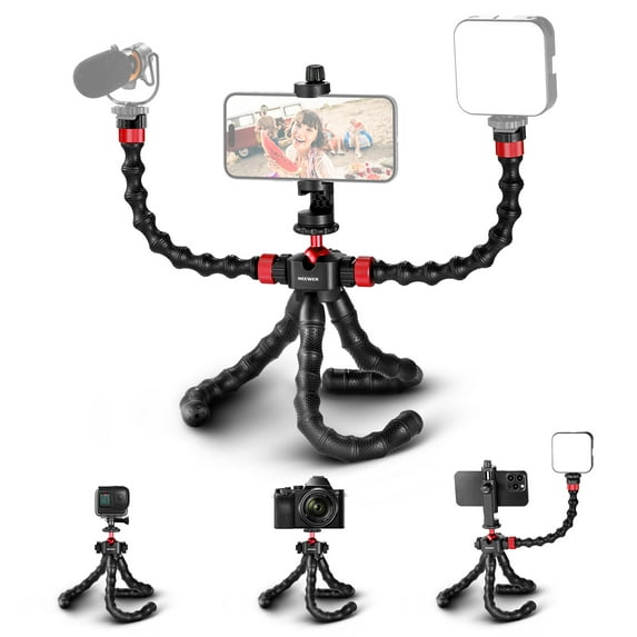 NEEWER T90 Flexible Tripod with Two Detachable Magic Arms, Camera/Phone Tripod for Vlogging with Bluetooth Shutter/Phone Clip/Adapter Compatible with GoPro iPhone 14 13 Pro Max, Max Load: 4.4lb/2kg