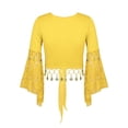 thumbnail image 2 of HULIJA Women Glitter Bead Tassel Belly Dance Top Lace 3/4 Flared Sleeves Shawl Crop Tops Dancewear Yellow XL, 2 of 7