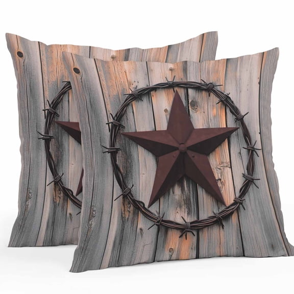 Texas Star Brown Outdoor Pillow Covers Pack of 2 Farmhouse Country Western Brown Wooden Waterproof Throw Pillow Covers Decorative Cushion Cases for Patio Garden Tent Balcony Couch 18x18 inch