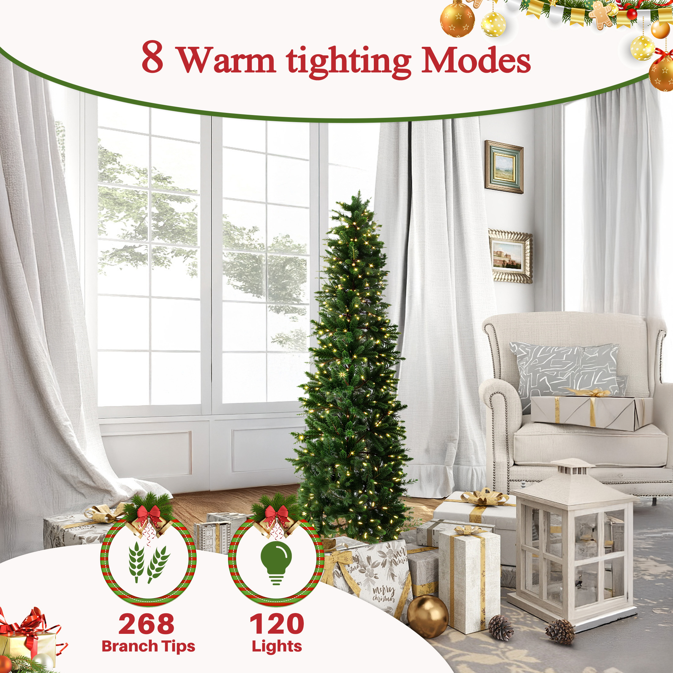 edx 4.5' Pre-Lit Pencil Christmas Tree 120 LED Green photo 8