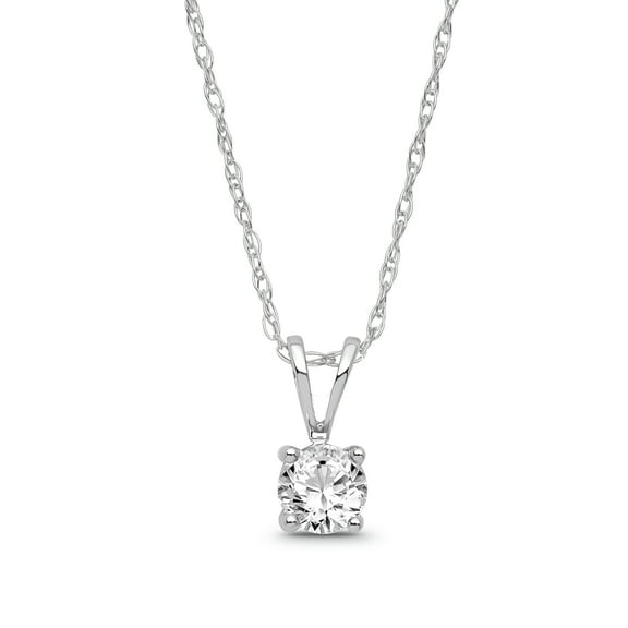 Araiya Fine Jewelry 14K White Gold Diamond Solitaire Pendant with Silver Chain Necklace for Women (1/4 Cttw, I-J Color, I2 Clarity), 18"