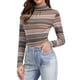 thumbnail image 4 of INSPIRE CHIC Camiseta de rayas de mujer de manga larga, casual, ajustada, de cuello alto, para primavera, otoño y fiesta de Navidad 2026 XS Rayas marrones, 4 of 6