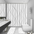 thumbnail image 2 of 4 Pcs Abstract Black and Green Circle Bathroom Rugs and Shower Curtain Sets Dark Silver Squiggly Line Bathroom Set with Rug Geometric Bath Accessories with Mats, 2 of 7