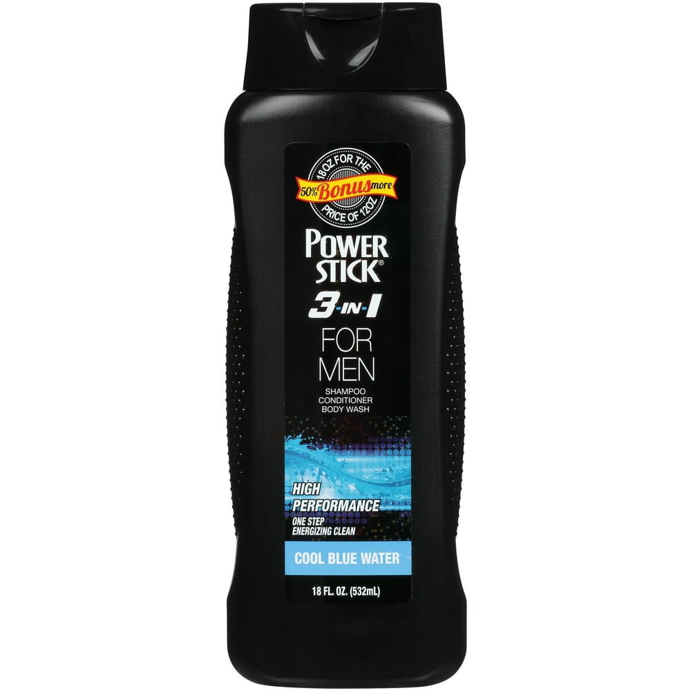 Power Stick Cool Blue Water 31 Body Wash Shampoo and Conditioner 18 oz.