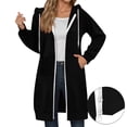 thumbnail image 2 of ZHOUCHANKIDS Long Zipper Hooded Sweatshirt for Women 2026 Cardigan for Autumn Winter Sports Jacket Oversized Solid Color Hooded Sweatshirt Outwear Coat Black, 2 of 6
