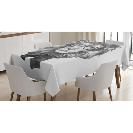 

Lion Tablecloth Sketchy Artwork of a Strong Wildlife Animal Character with Eyeglasses Hipster Rectangular Table Cover for Dining Room Kitchen 60 X 84 Inches Grey and Pale Grey by Ambesonne