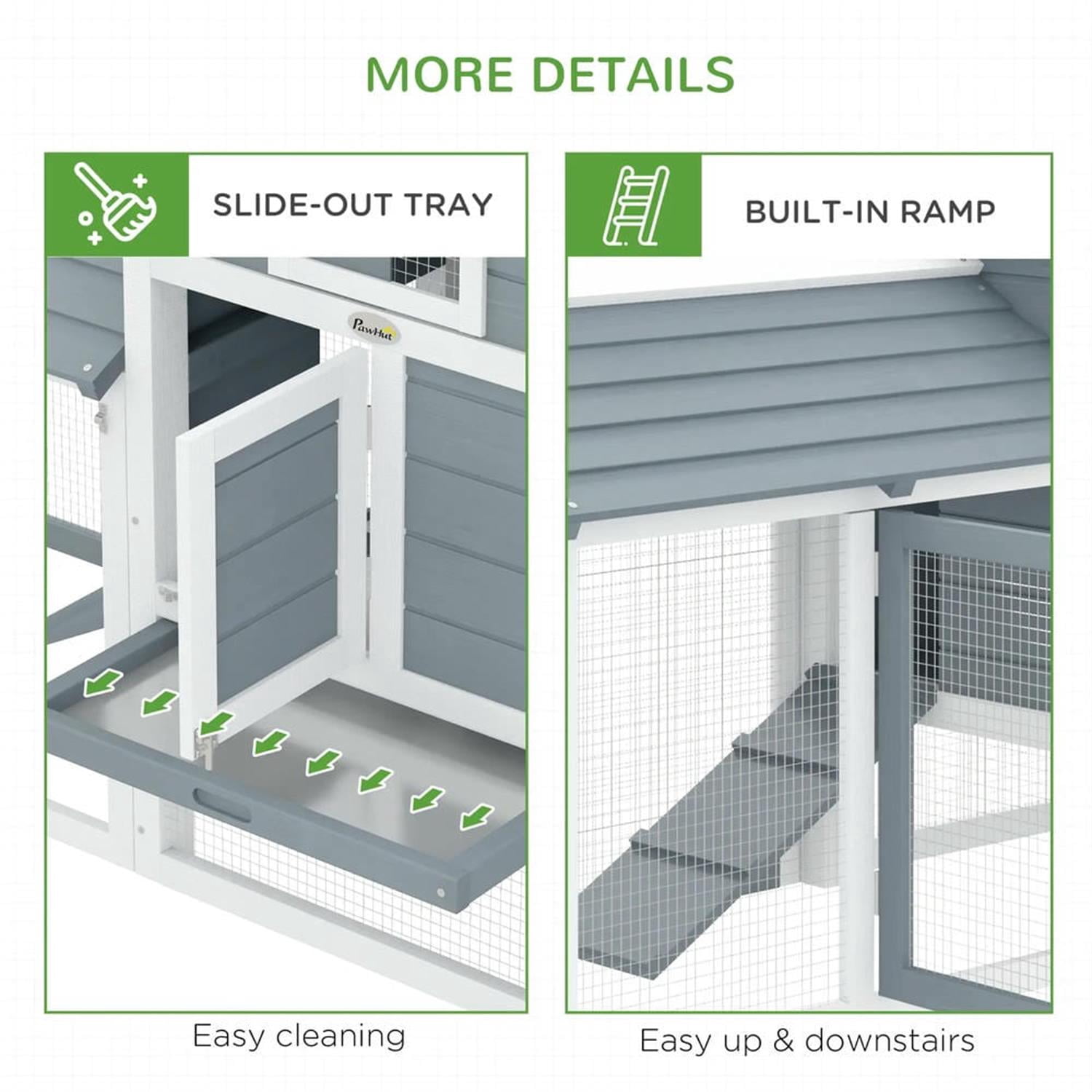 Demi Bonn 59" Wooden Chicken Coop with Nesting Box, Runs, Pull-out Tray, Outdoor Hen House for 2-4 Chickens, Large Rabbit Hutch, Gray+White