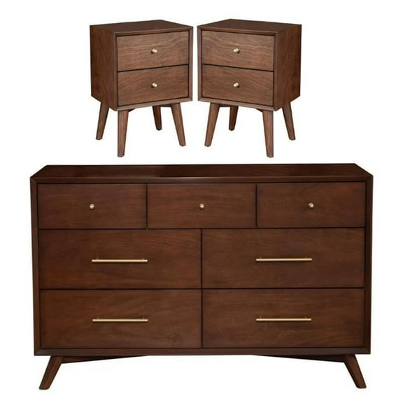 Home Square 3 Piece Set with Nightstand and 7-Drawer Dresser in Walnut (Brown)