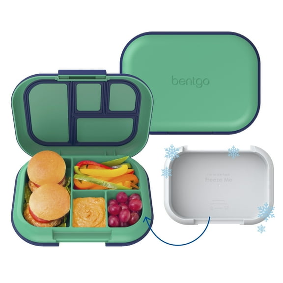 Bentgo Chill Kids Leak-Proof Lunch Box - 4-Compartment Bento Box with Built-In Ice Pack, 3.3 Cup Capacity, PFAS & BPA-Free, Microwave & Dishwasher Safe, Ideal Size for Ages 3 to 7 (Green/Navy)