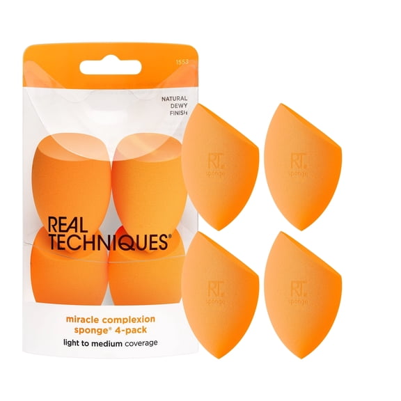 Real Techniques Miracle Complexion Makeup Sponges, for Liquid & Cream Foundation, 4 Count