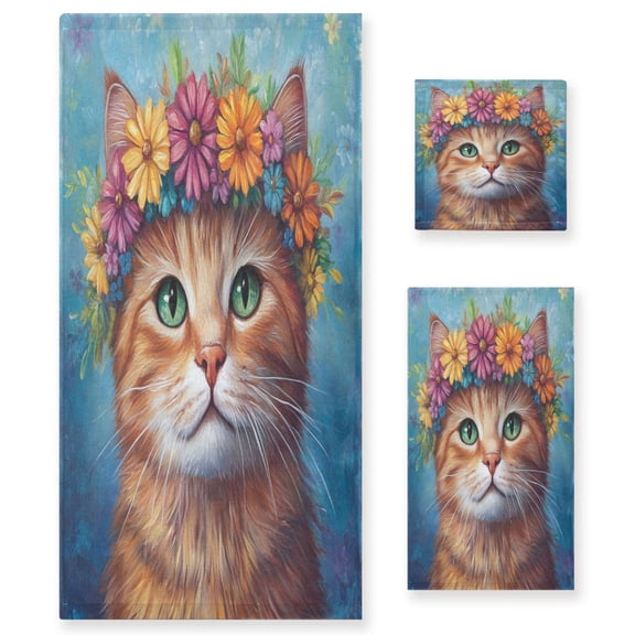 BZSMCE 3piece Bath Towel Sets Hand Bath Towels Fashion Whimsical Whiskers Printed Towel Sets