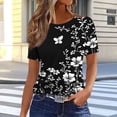 thumbnail image 2 of DeHolifer Womens Tops Summer Cap Sleeve Pleated Crewneck T-Shirts Loose Dressy Casual Basic Tees Trendy Outfits Black 3XL, 2 of 5
