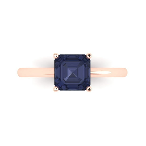 Solitaire Engagement Ring for Women - 1.5ct Simulated Blue Sapphire in 18K Rose Gold Promise Ring