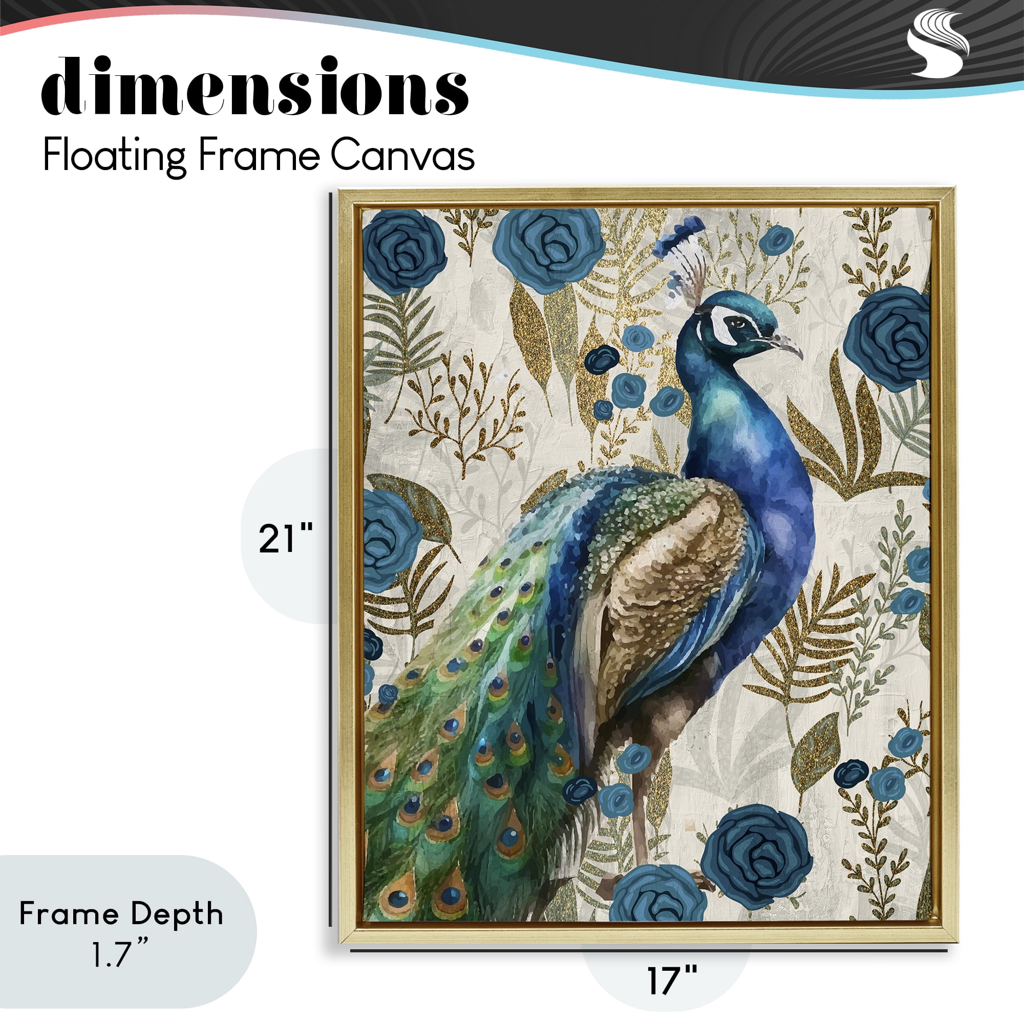 Stupell Industries Peacock Pride Botanicals Gold Framed Floater Canvas Wall Art, design by Kim Allen