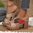 thumbnail image 4 of Rokment Womens Color Block Leaves High Heels Dress Sandals Beach Boho Trendy Leather Platform Chunky Heeled Slip on Comfortable Casual Backless Dressy Slides Summer Shoes Khaki Size 9.5, 4 of 7