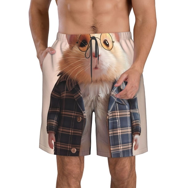 Balery Cute Mouse In Glasses Traje de Baño Estilo Hawaiano para Hombre, Shorts de Secado Rápido con Bolsillos-XX-Large