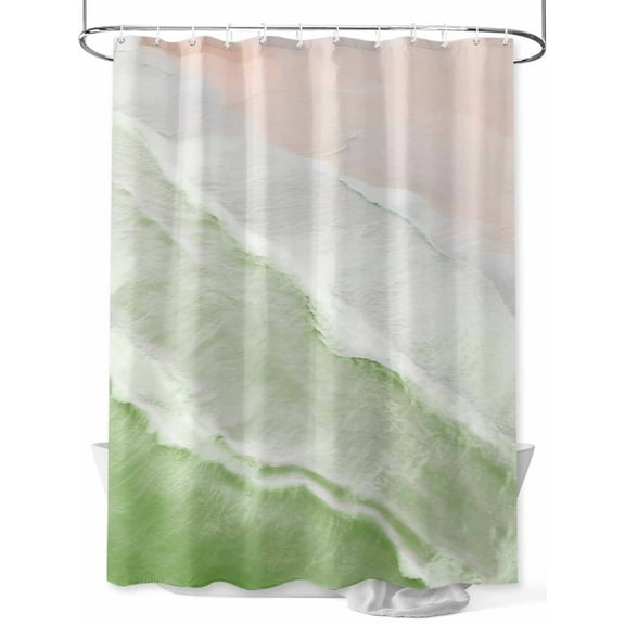 Shower Curtain Ocean Waves Shower Curtains for Bathroom, Waterproof Polyester Shower Curtain Set with Hooks, Extra Long 72" x 78" Sage Green Ombre Beach