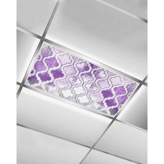 Purple Morocco Fluorescent Light Covers for Ceiling Lights 4x2 feet,1 Pack Magnetic Light Filters for Classroom,Rustic Country Smear Street Mottled Art Fluorescent Light Shade Panel for Office