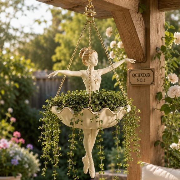 Hanging Planters for Outdoor Indoor Plants, Ballet Girl Resin Hanging Flower Pot, Decorative Hanging Basket Planter for Patio Porch Balcony, Hanging Plant Holder Home Garden Decor Gift for Women Mom