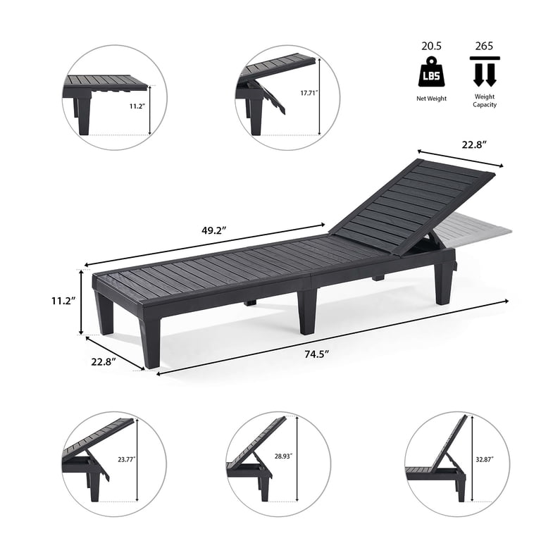 Hearth & Harbor Outdoor Chaise Lounge Set of 2, Black photo 6