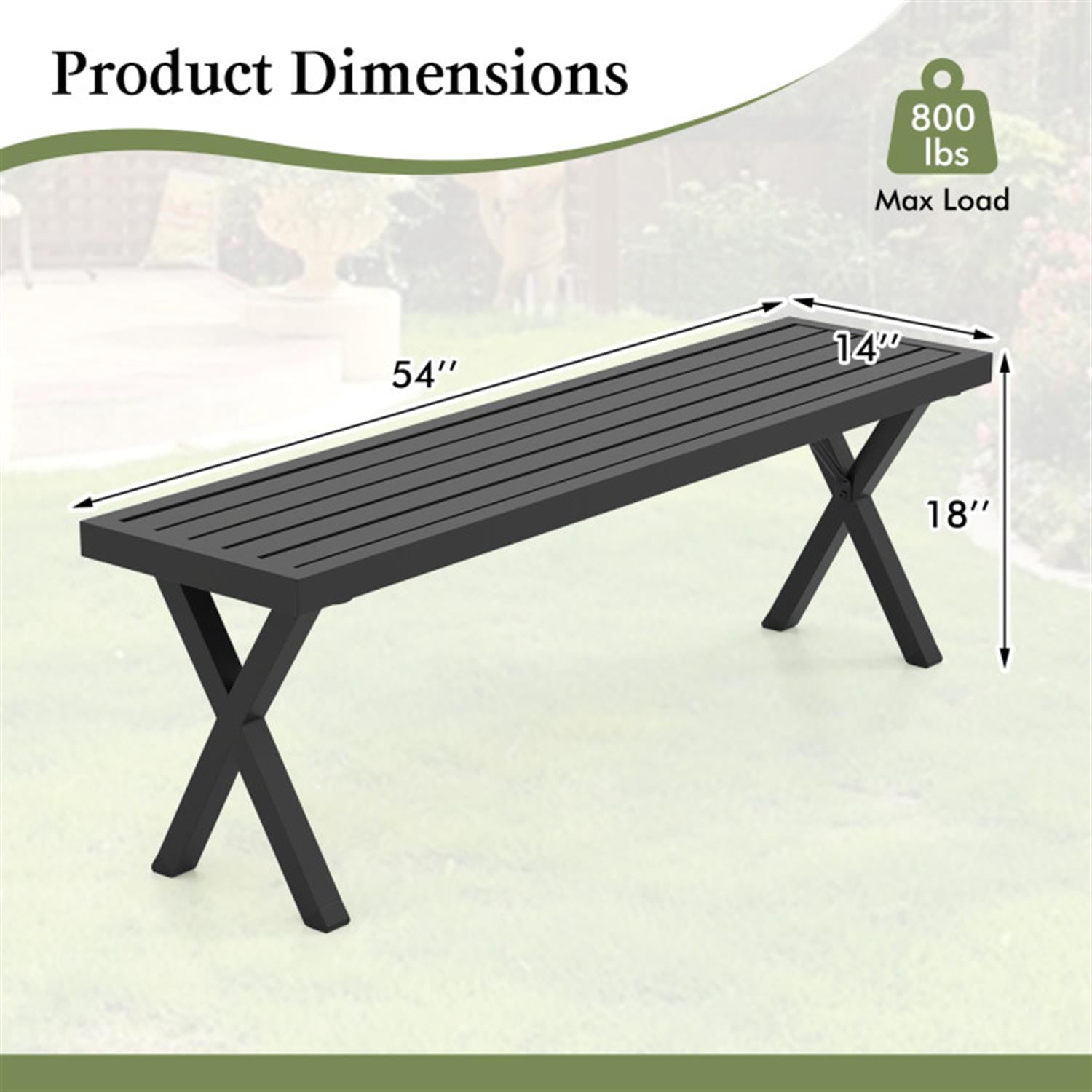 Demi Bonn Patio Metal Bench with Slatted Seat and X Legs, Outdoor Benches Accent Furniture for Yard, Garden, Black