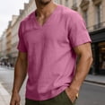 thumbnail image 5 of VBVC Men's V Neck Cotton Linen Short Sleeve T-Shirt , Summer Lightweight Breathable Daily Tops For Men,Pink,M-3XL, 5 of 9