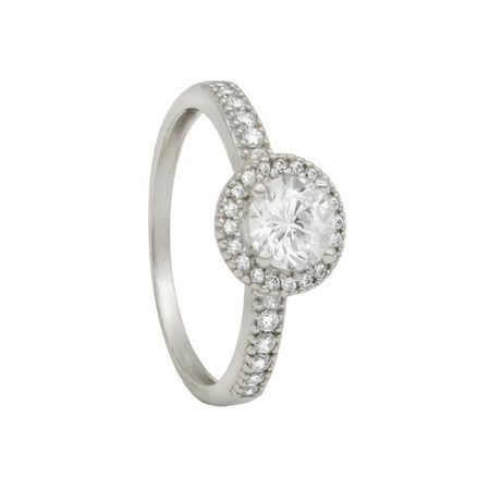14K White Gold Engagement Ring with CZ Stones