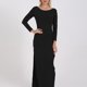 thumbnail image 3 of Gibobby Vestidos de fiesta elegantes Vestido largo sin espalda Sexy con abertura en el cuello redondo de manga larga de Color sólido de otoño e invierno para mujer(Negro,CH), 3 of 5