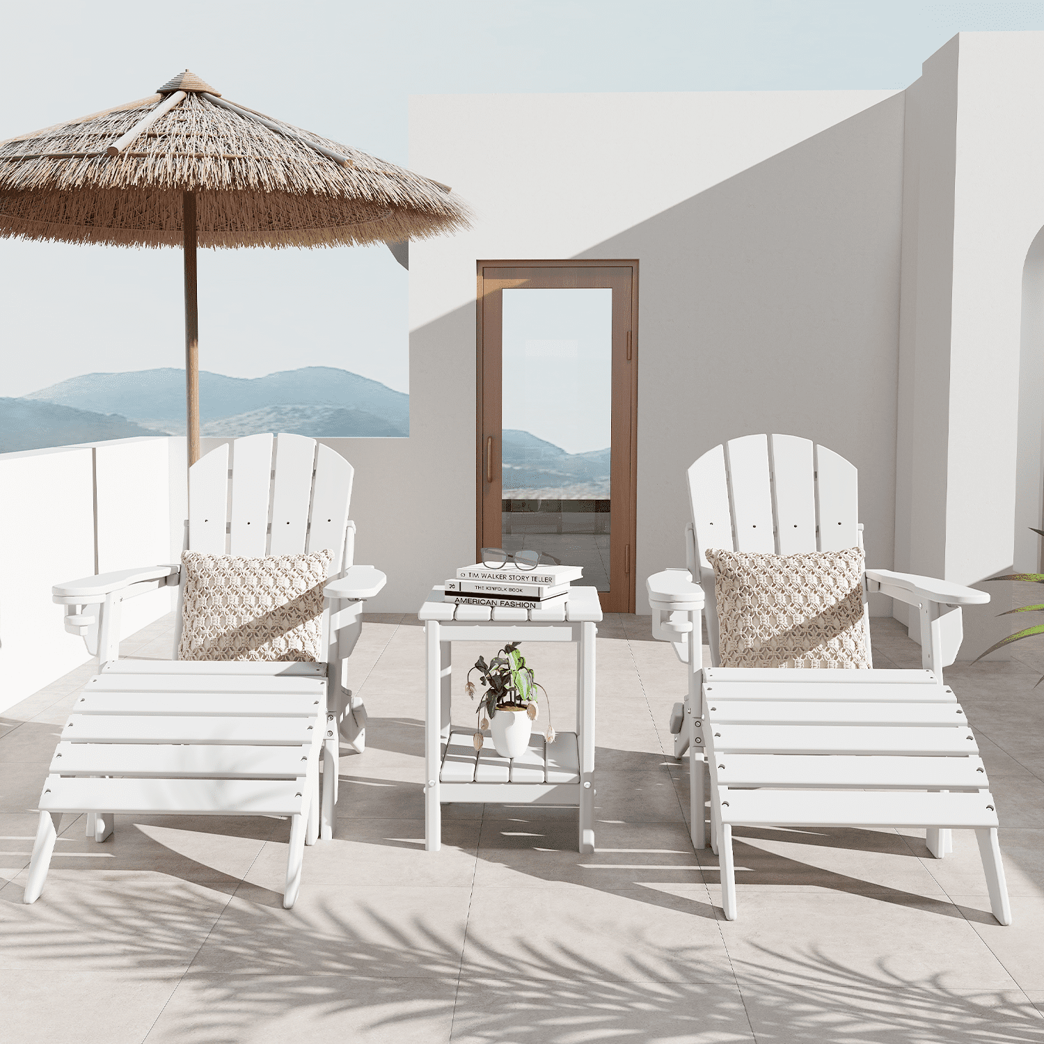 Pipopa Adirondack Outdoor Side Table Set of 2,HDPE All Weather Double Layer Patio Side Table,Rectangular End Table for Garden Balcony Pool,White
