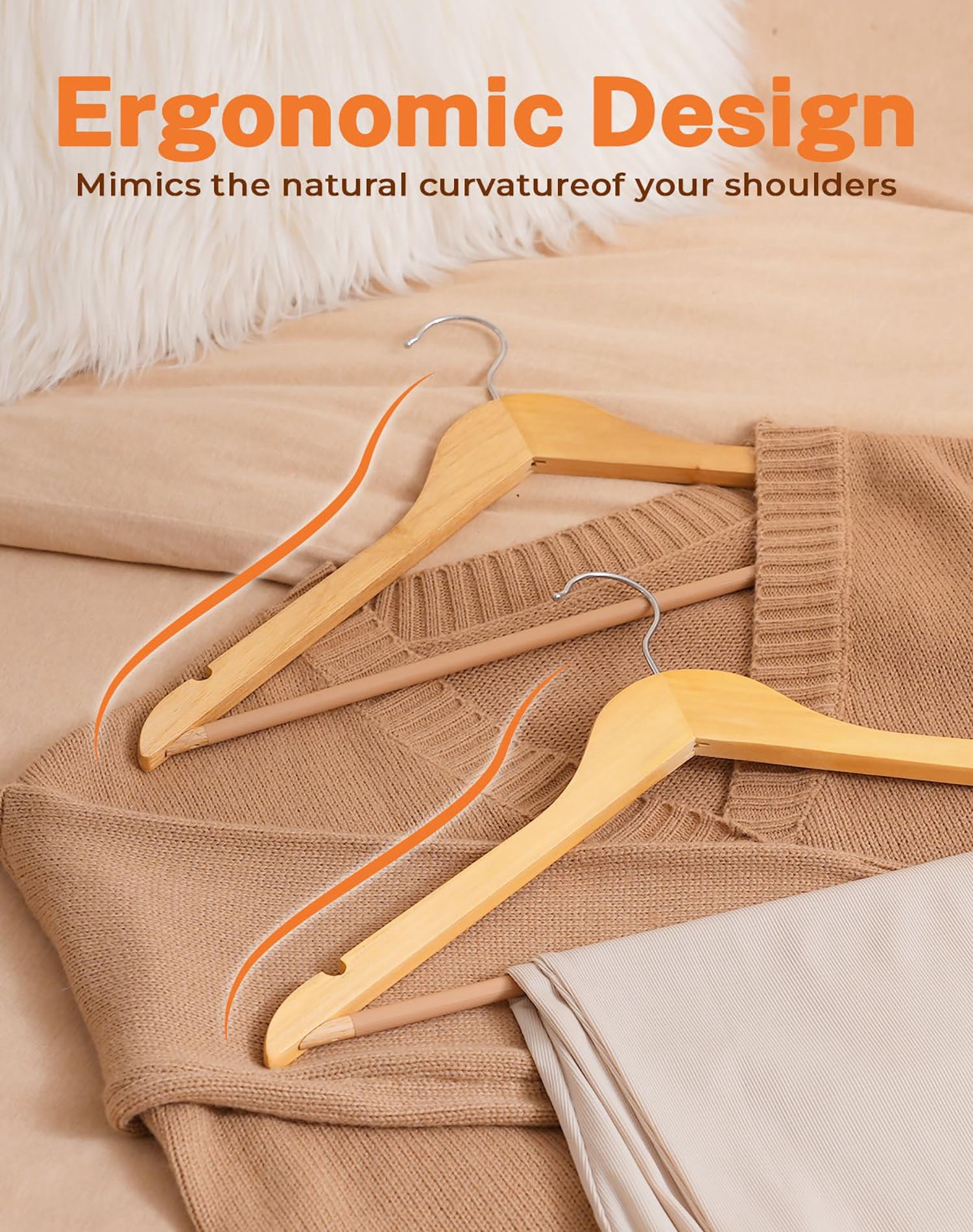 30-Pack Premium Non-Slip Wooden Hangers with 360° Swivel Hook - Heavy Duty, Space-Saving, and Wrinkle-Free for Shirts, Suits, Dresses, and Jackets
