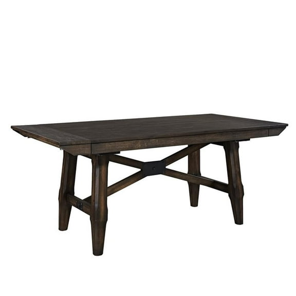 Pemberly Row Transitional Wood 5 Piece Trestle Table Set in Brown