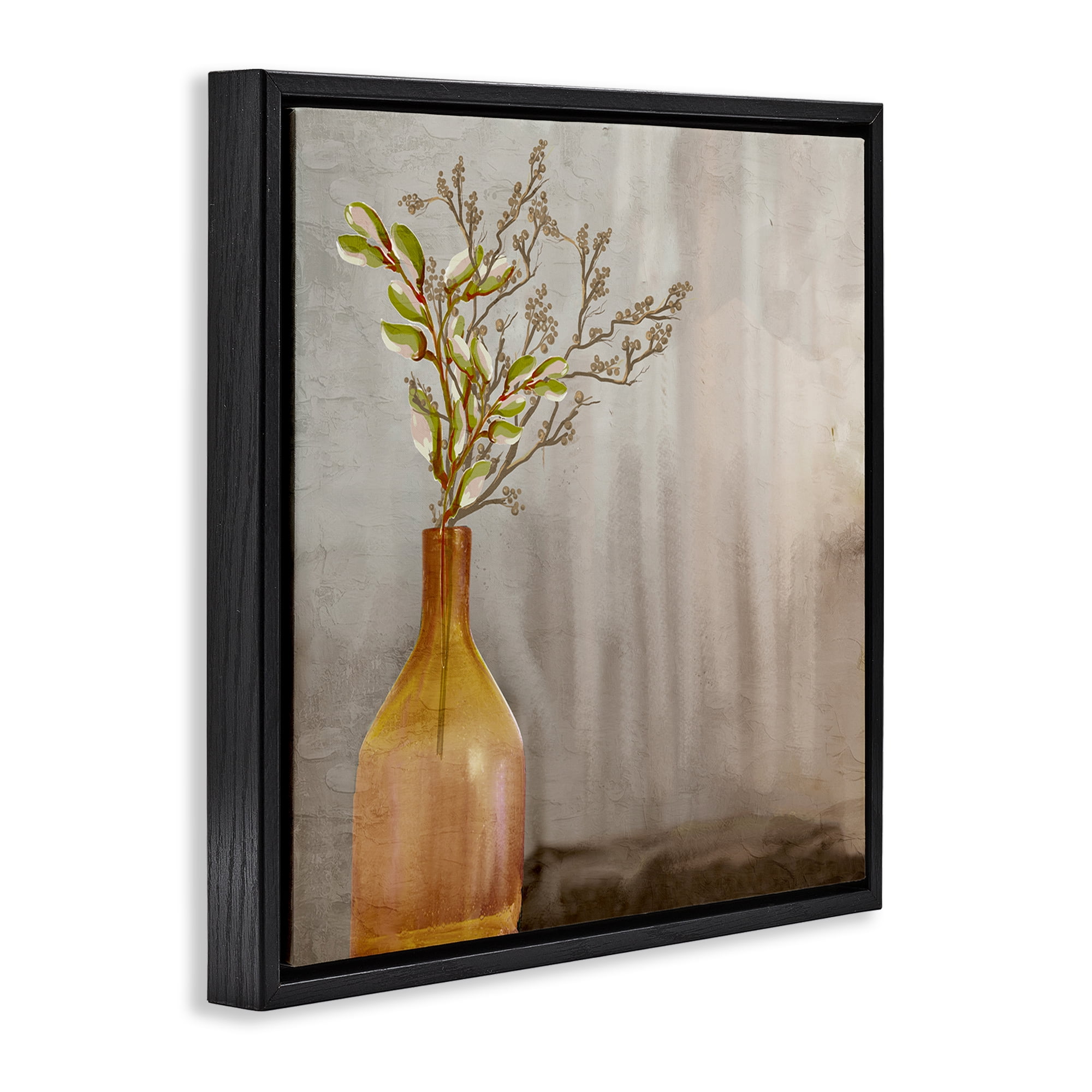 Stupell Industries Traditional Amber Vase Plants & Flowers Painting Black Floater Framed Canvas Art Print Wall Art, 18 x 18