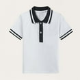 thumbnail image 4 of OGLCCG Boys Cotton School Uniform T Shirts Short Sleeve Striped Collared Button Closure Tees Tops Loose Fit Soft Performance Shirts 2-15 Years, 4 of 4