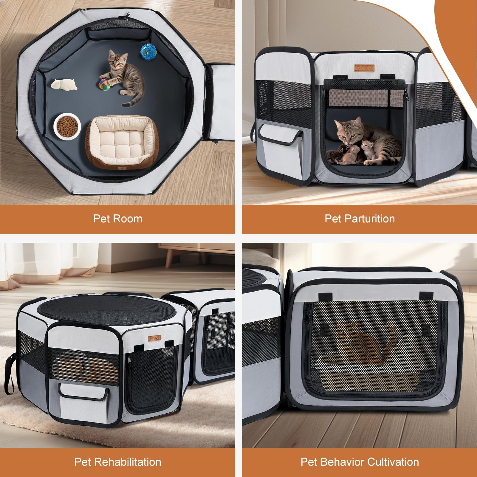 Lekereise Portable Cat Playpen, 47" × 16" Cat Playpen, 2-in-1 Dog Playpen Indoor Outdoor for Cats, Puppies and Small Pets, Independently Usable, with a Carry Bag
