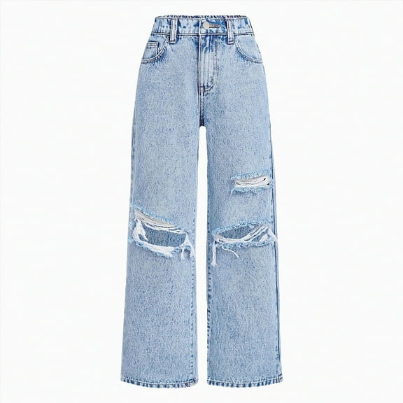 Hessimy Girls' Jeans Baggy High Waist Pants Wide Leg Pants Teen Clothing Justice Girls Clothing (Light Blue,13-14 Years)